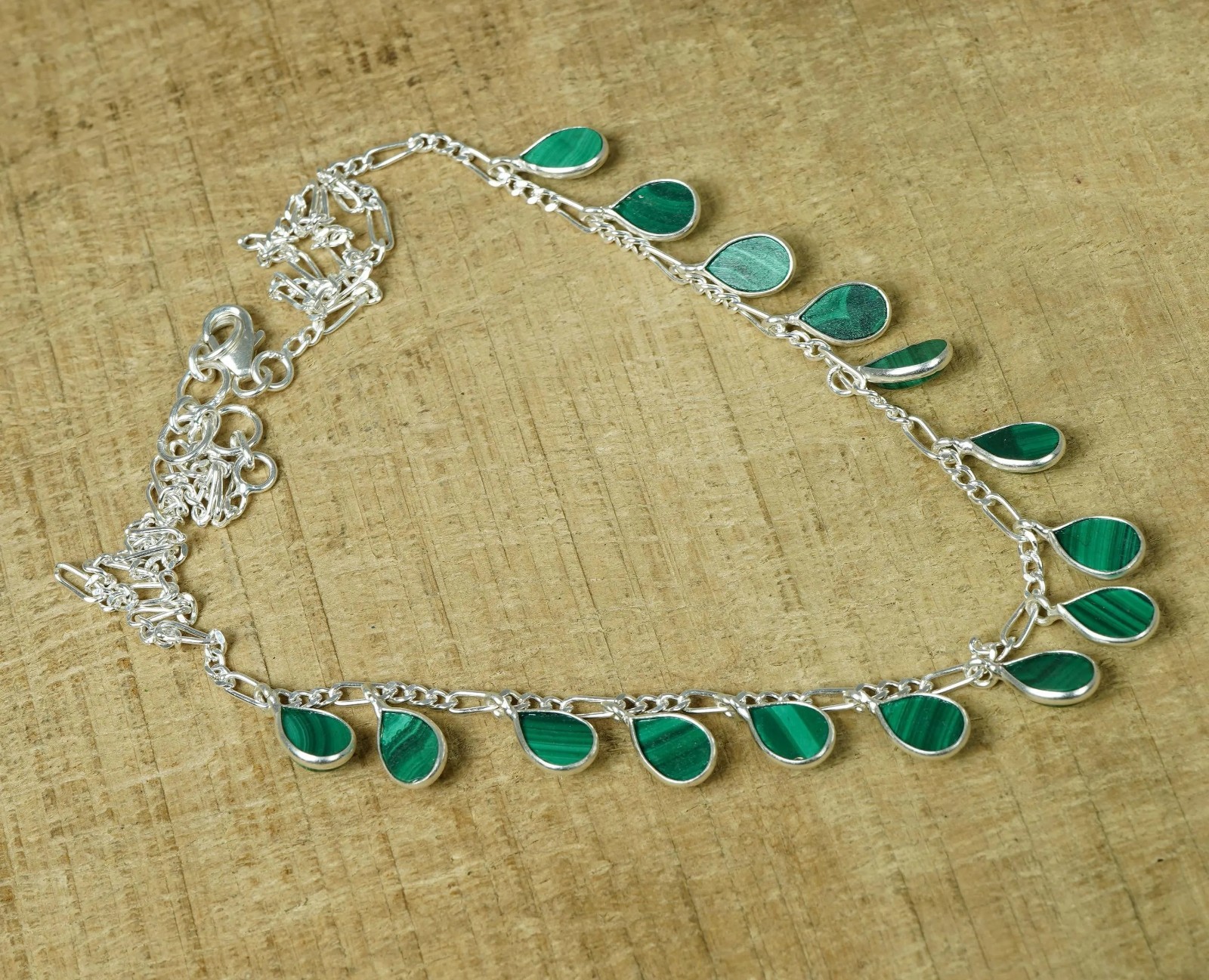 Handmade Sterling Silver Malachite Teardrop Dangle Necklace