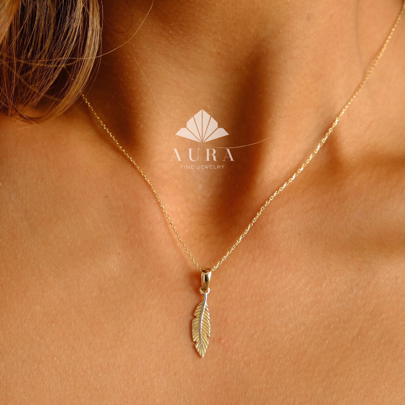 14K Gold Feather Necklace, Lucky Feather Necklace, Feather Charm Choker, Layered