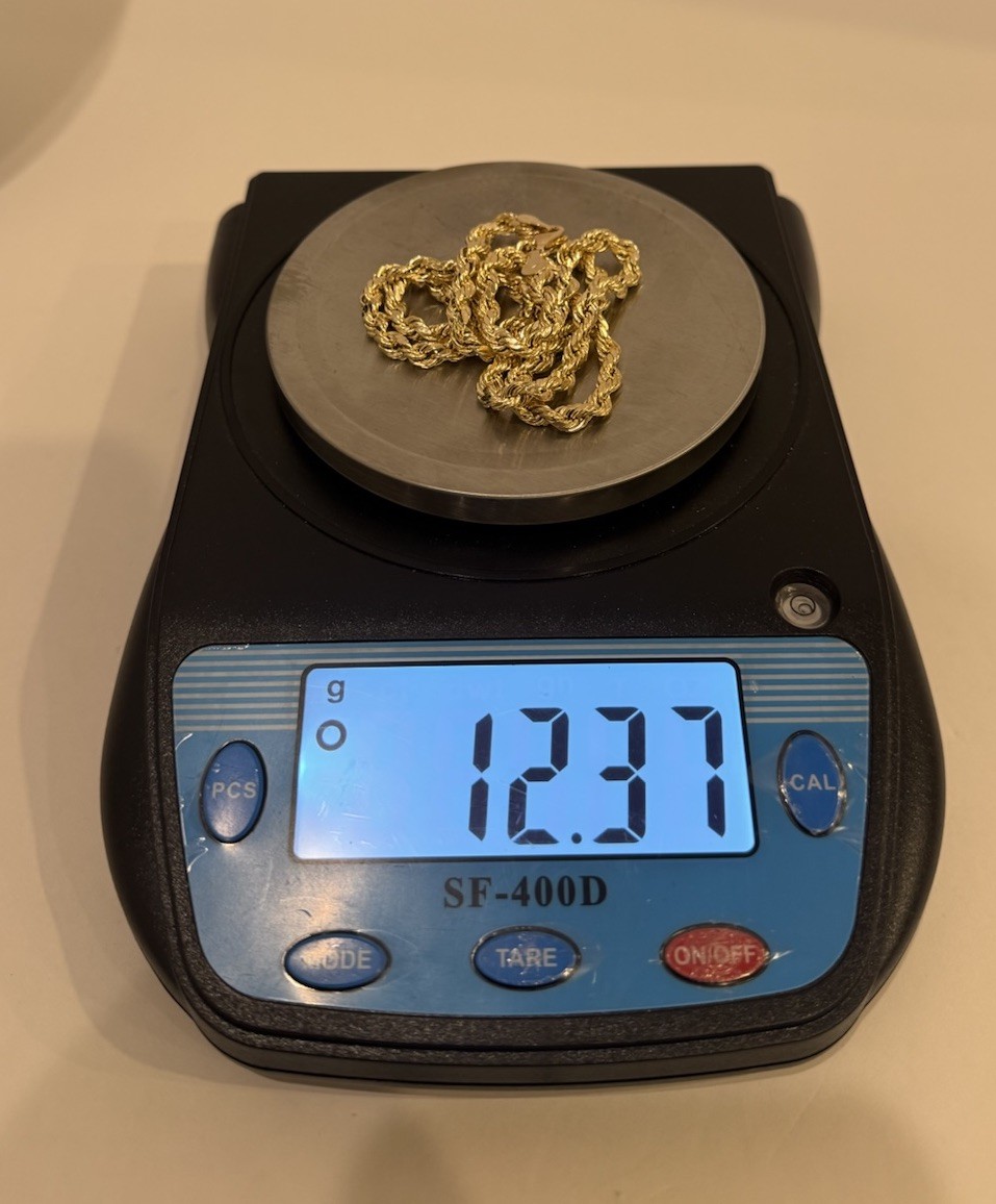 10k Yellow Gold 4 mm Rope Chain Necklace Size 24” 12.3g
