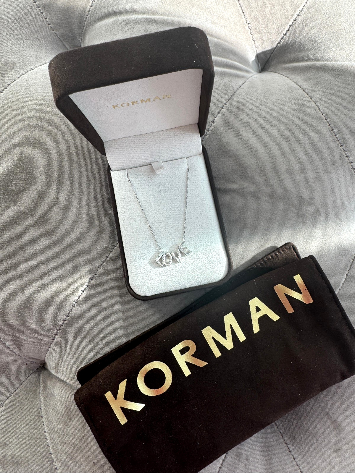 Diamond Necklace Pave’ LOVE Necklace 14K White Gold brand new adjustable length