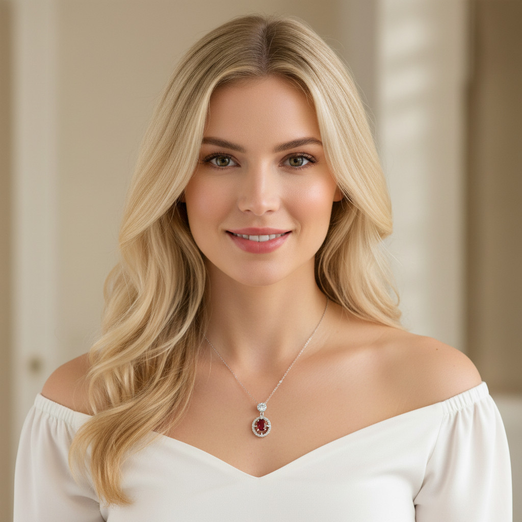 925 Sterling Silver Necklace 8x6mm Natural Garnet Zircon Flower Handmade Chain