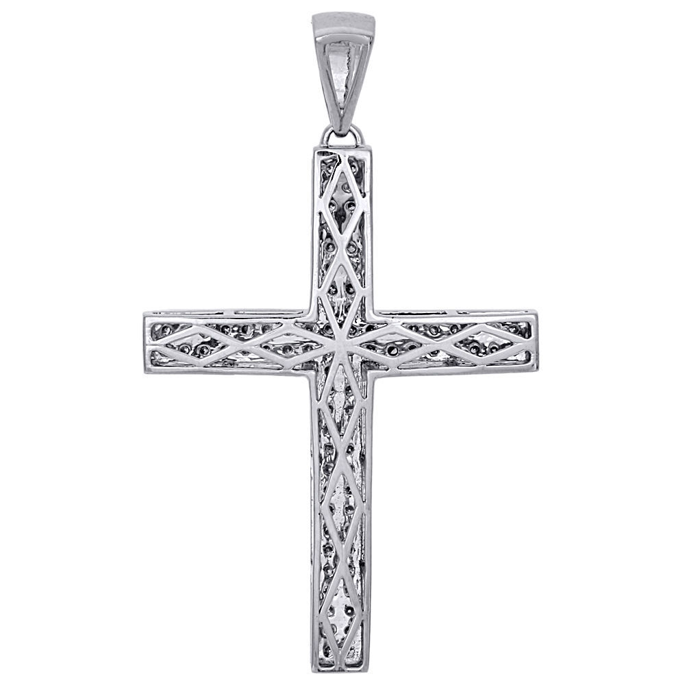 10K White Gold Mens Round Diamond Domed Cross Pendant 2.80″ Pave Set Charm 3 Ct.