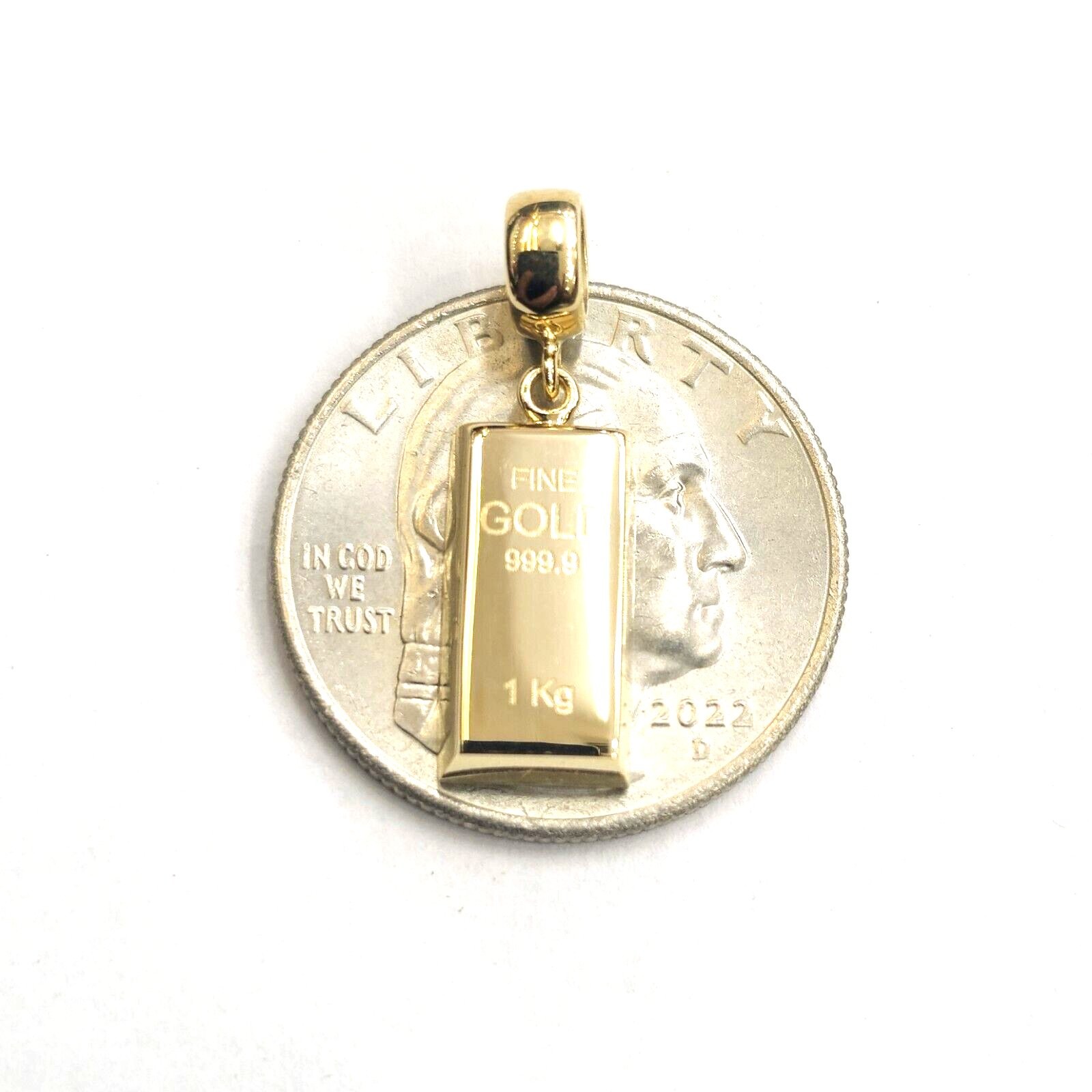 14k Yellow Gold Tiny 999.9 fine gold bar brick bar 1kg Pendant Charm Gift 2.2g