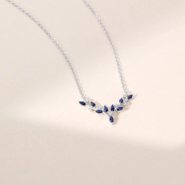 2Ct Marquise Cut Lab Created Blue Sapphire Womens Necklace 14K White Gold Plated