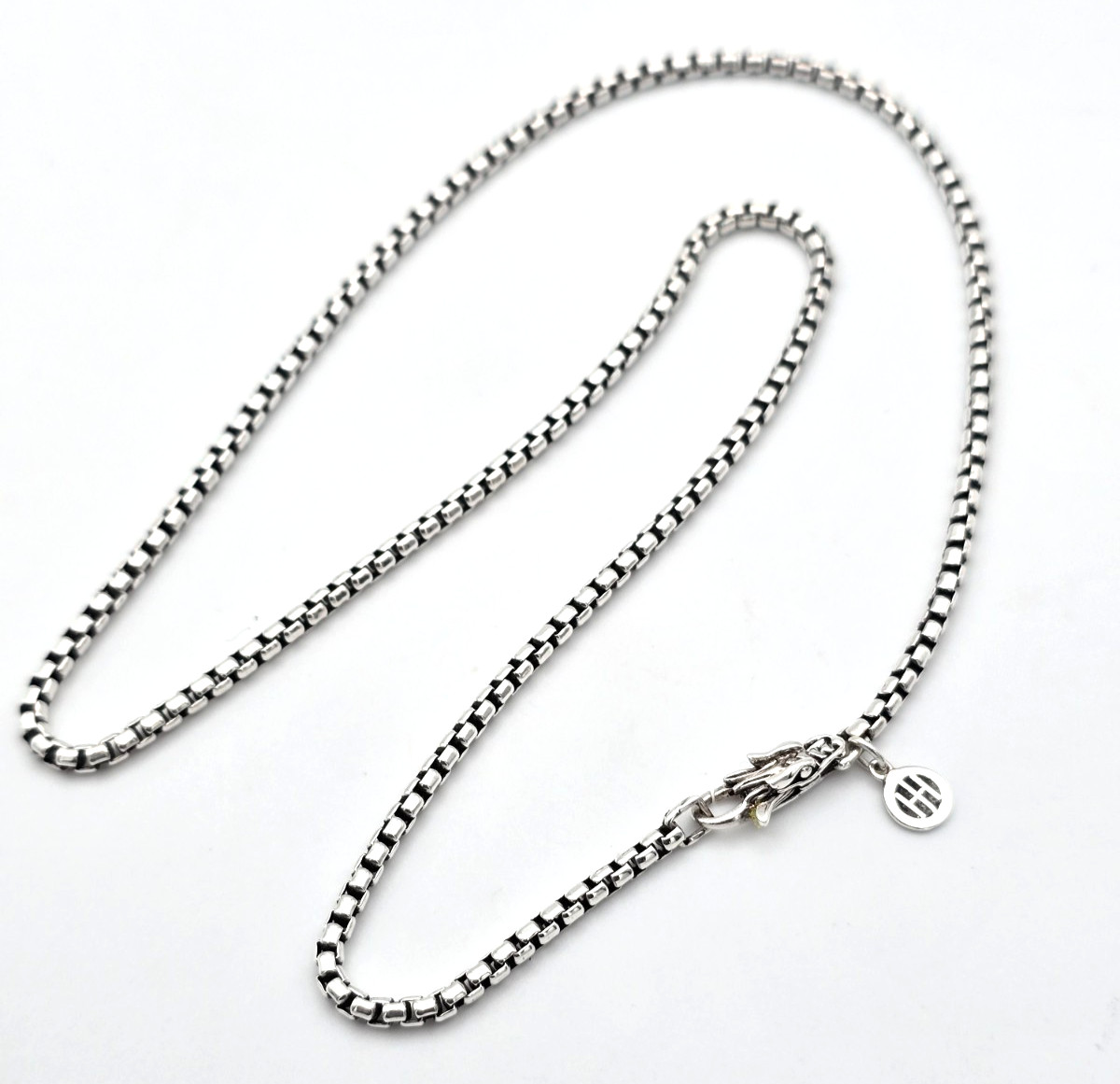 John Hardy Sterling Silver Naga Dragon Clasp Box Chain Necklace 18″