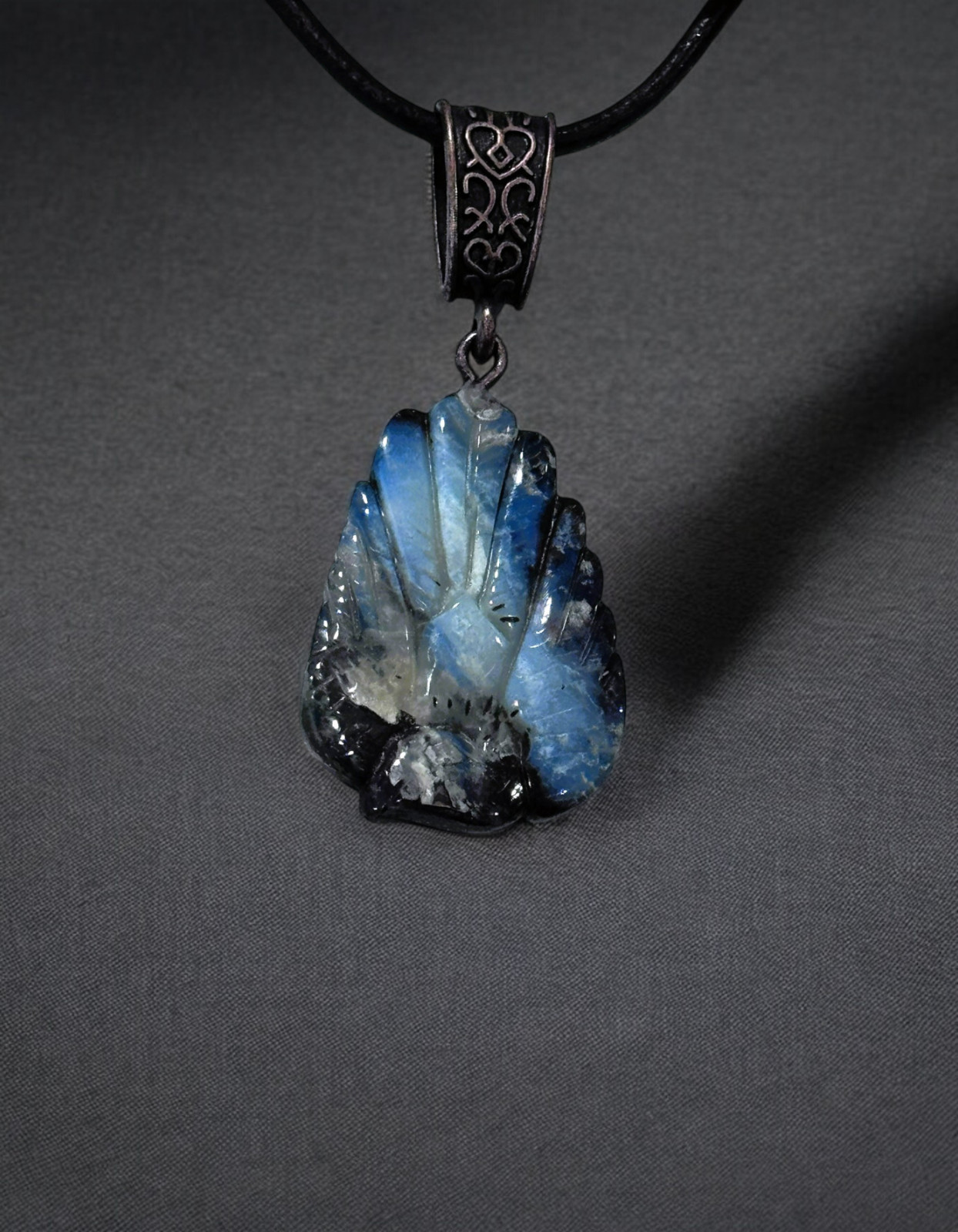 Natural Boulder Opal ~Hand Carved Bird Pendant~ Blue & Cream w/Leather Necklace
