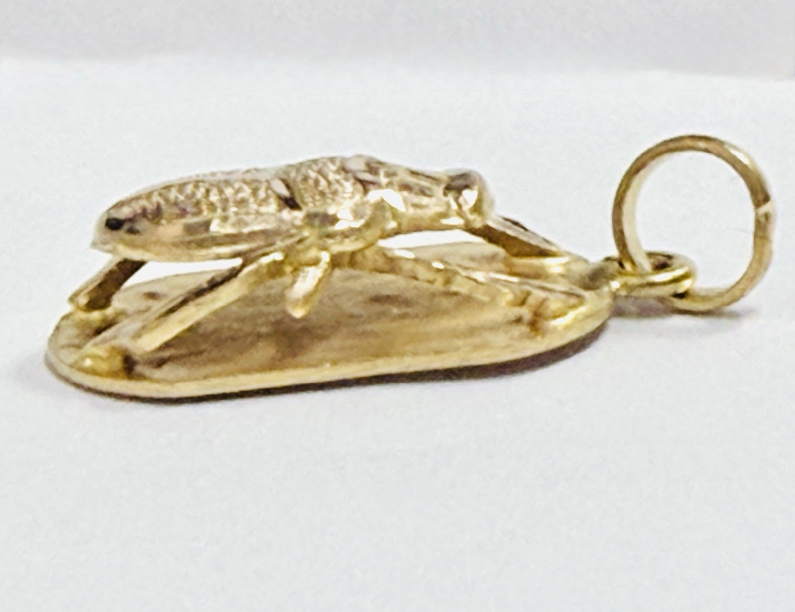18K Solid Yellow Gold Hand Made Egyptian Scarab Charm. ~ 2.25 Grams