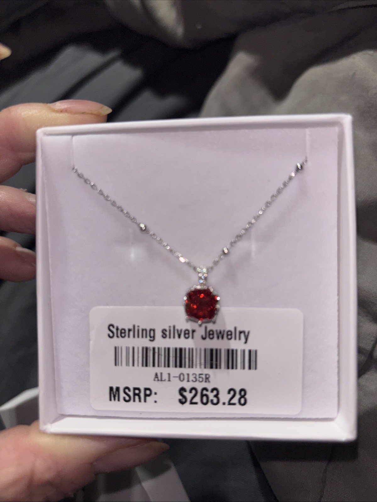 Sterling Silver 925 Necklace Red Stone Pendant