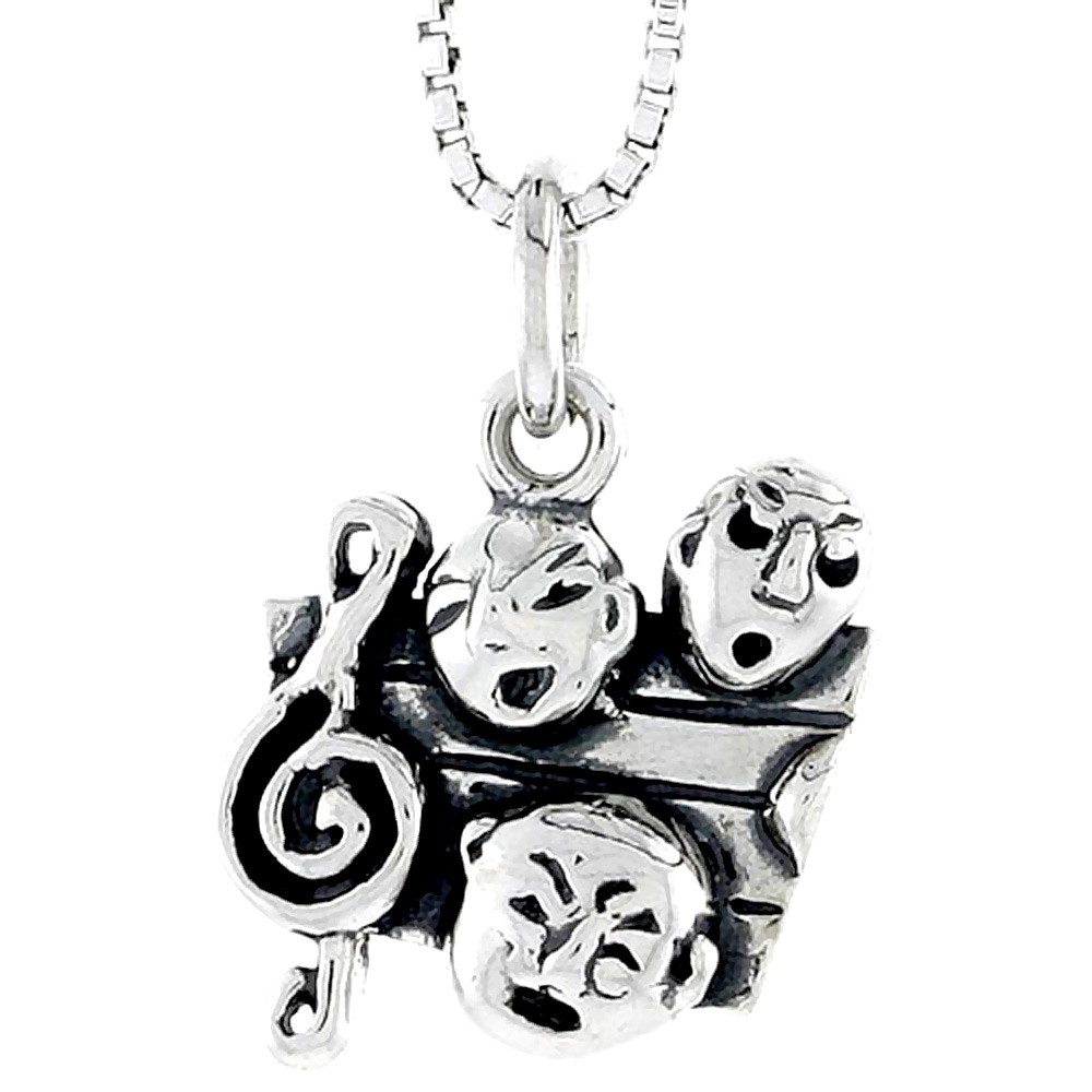 925 Sterling Silver G-Clef and Drama Masks Charm Pendant 1/2 (13mm) Inch Tall