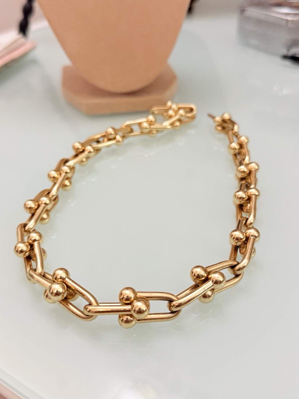 18K Pure Gold Large Horseshoe Chunky Link Chain Necklace Unisex USA