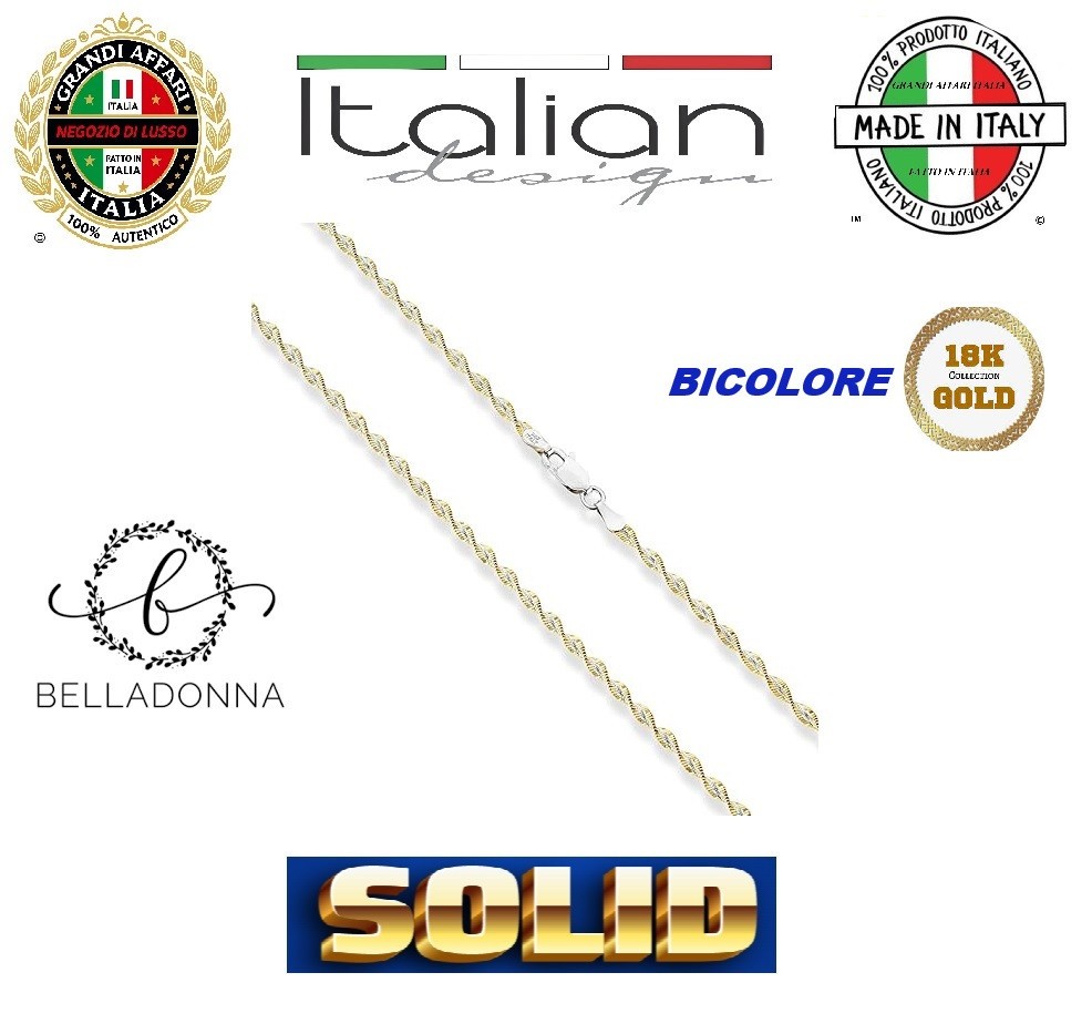 Italian Lusso 18k 925 Silver 2.5mm Two-Tone Contorta Herringbone Necklace 20.0