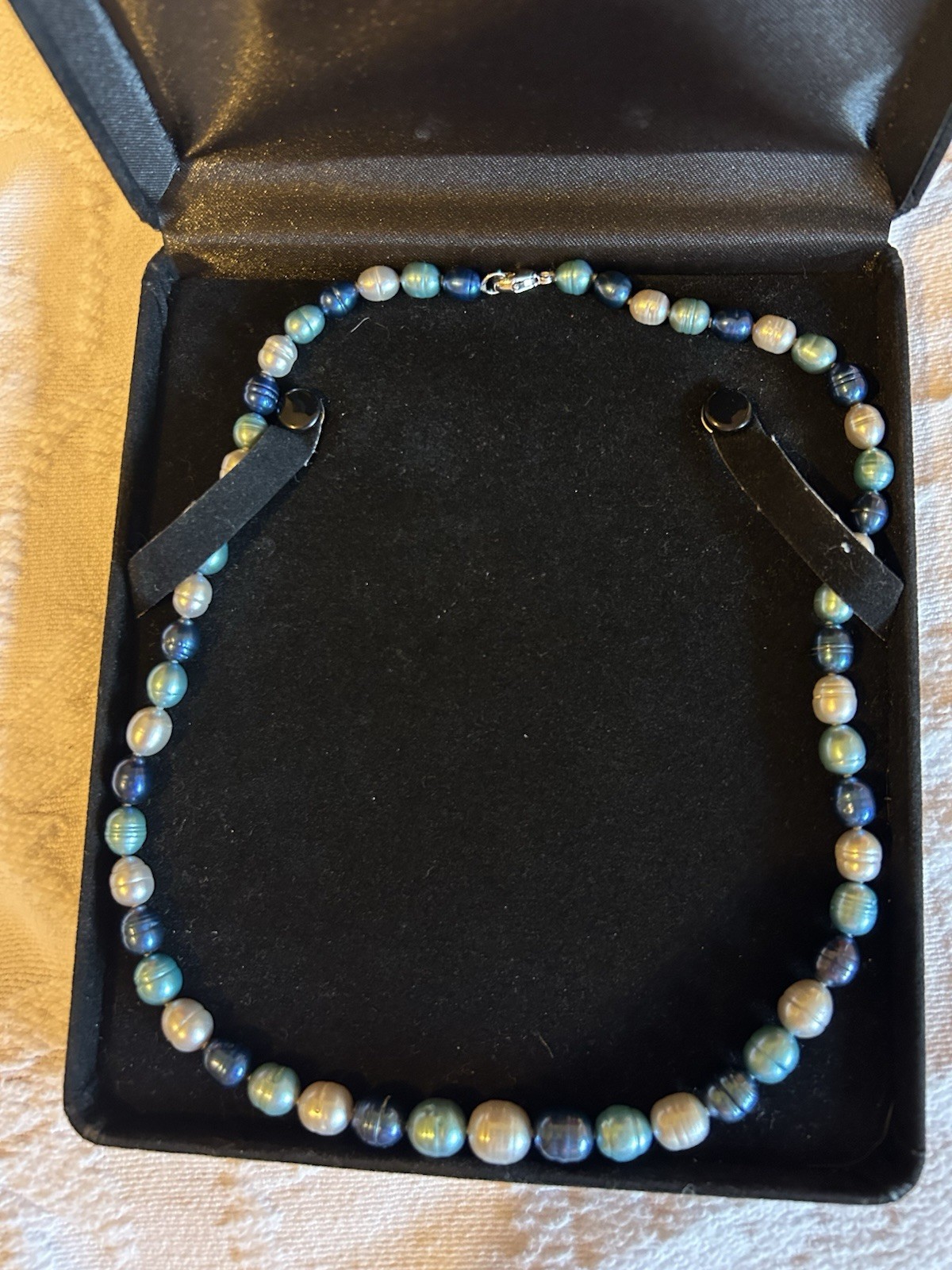Honora Pearl Necklace Multi-Colored 925, 16″. Blues and Medium Gray