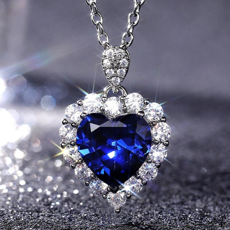 925 Sterling Silver Womens Tanzanite Gemstone Heart Necklace D304