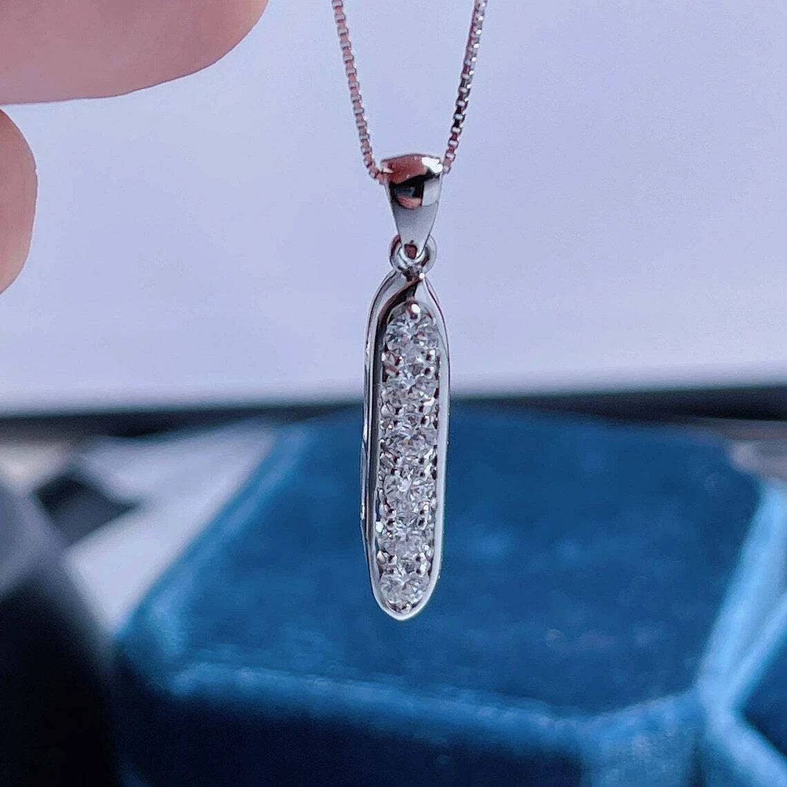 1.24Ct Real Moissanite Journey Pendant With Chain 14K White Gold Plated Silver