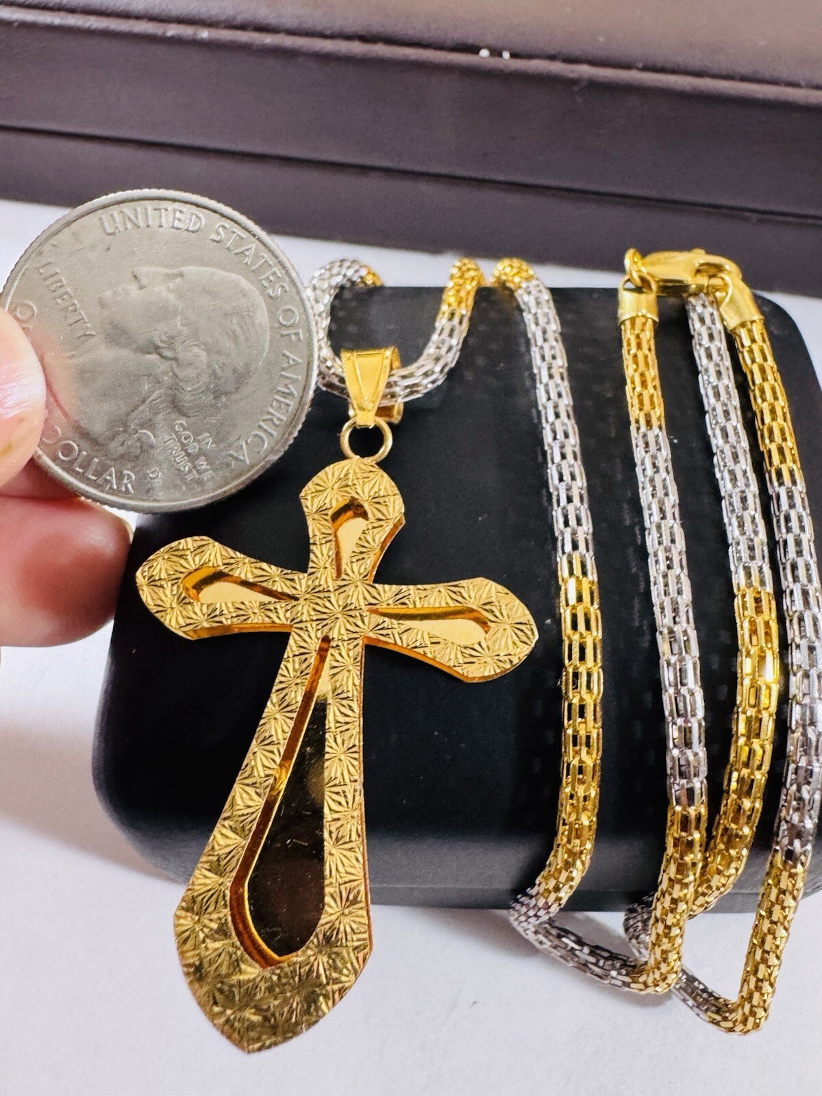 22C 22K 916 Fine Real Gold 21.5”/22” Long Cross Necklace 14.8g 3mm Mens-Womens