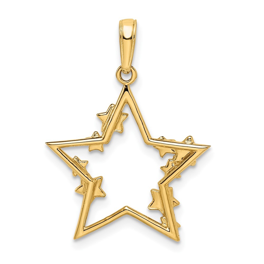 14k Two-tone Gold Diamond-cut Stars Pendant 1.22 gram, L-1.04 In, W-0.75 In