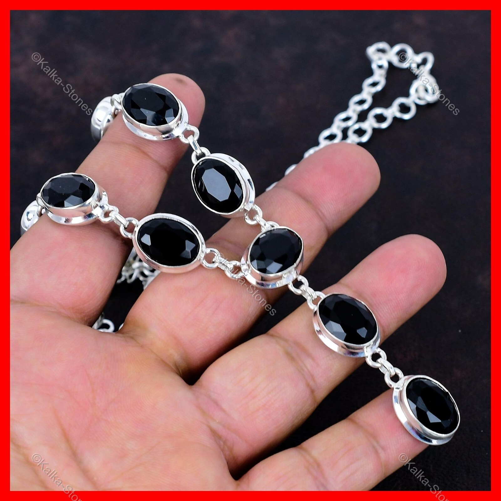 Oval Natural Black Onyx Bezel Anniversary Chain Necklace Jewelry Sterling Silver