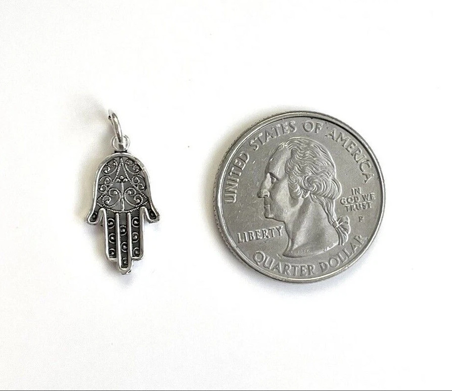 925 Sterling Silver Hamsa Hand of Fatima Oxidized Handmade Pendant Charm Amulet