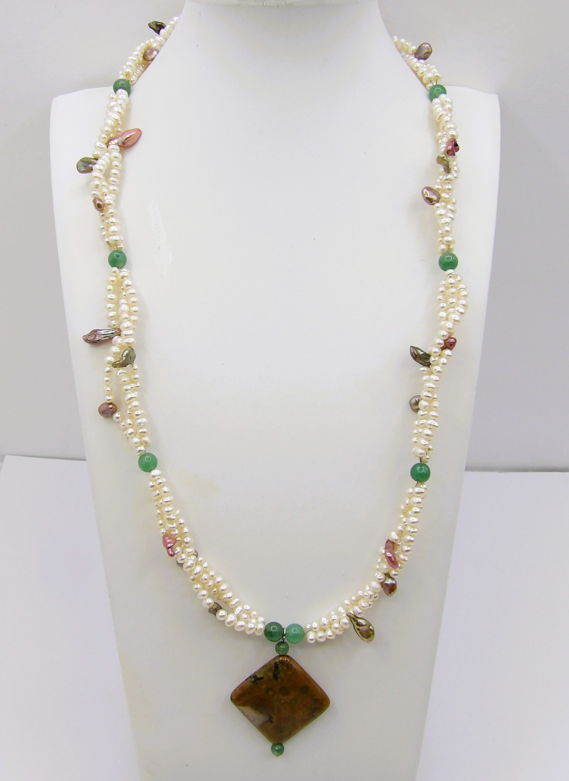 23 inches long Multicolor Aventurine & Genuine Freshwater Pearl Necklace NK958