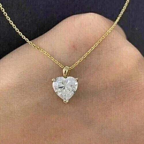 1Ct Heart Cut Simulated Diamond Women Pendant Necklace 14k Yellow Gold Over