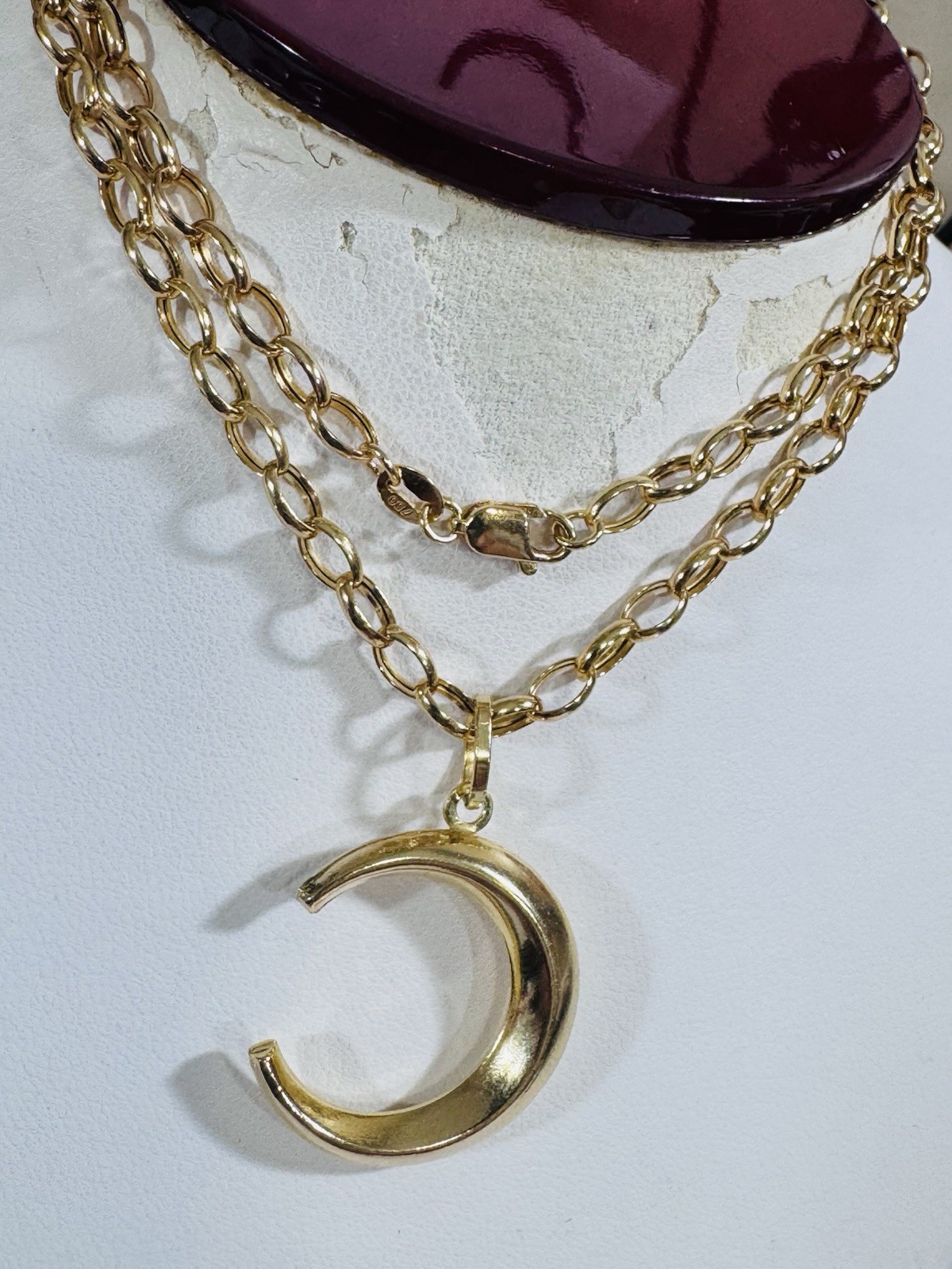 RARE 18K 750 Real Gold Letter C or Half Moon Necklace 19.5/20” Long 3.8mm 6.55g