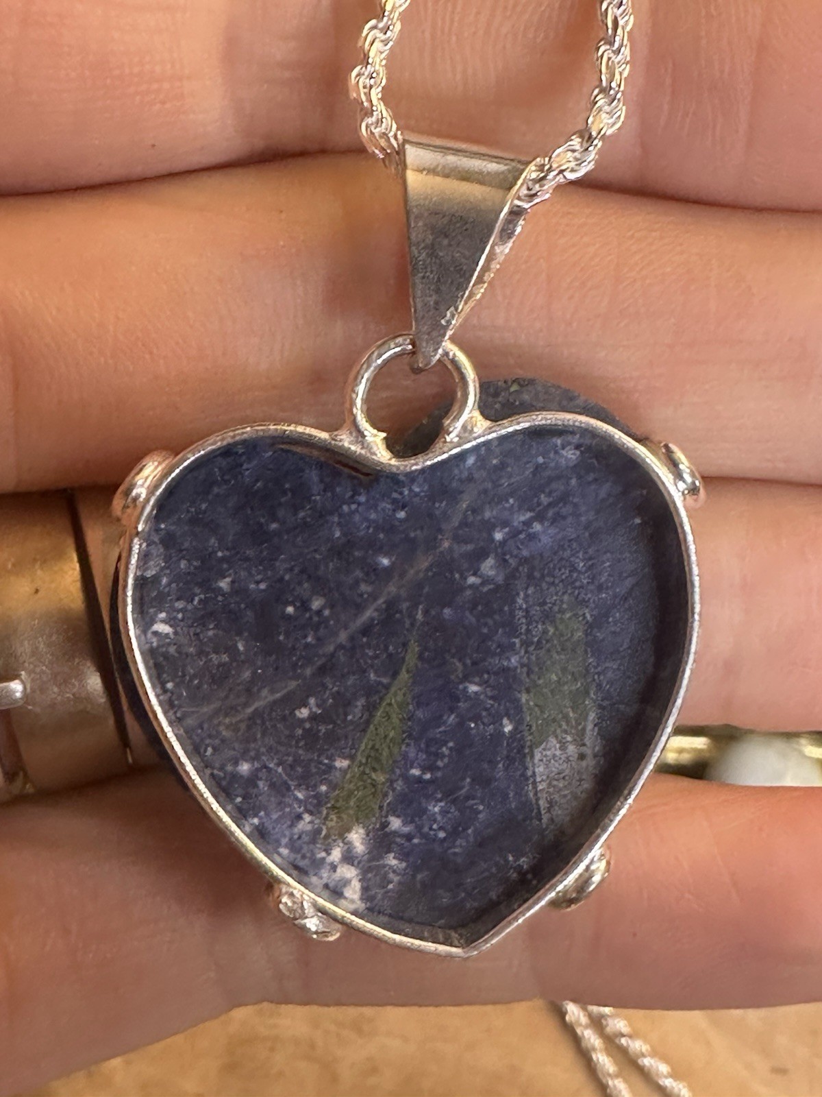 Lovely Lapis Lazuli 925 Sterling Silver Heart Pendant Necklace 24 Inch