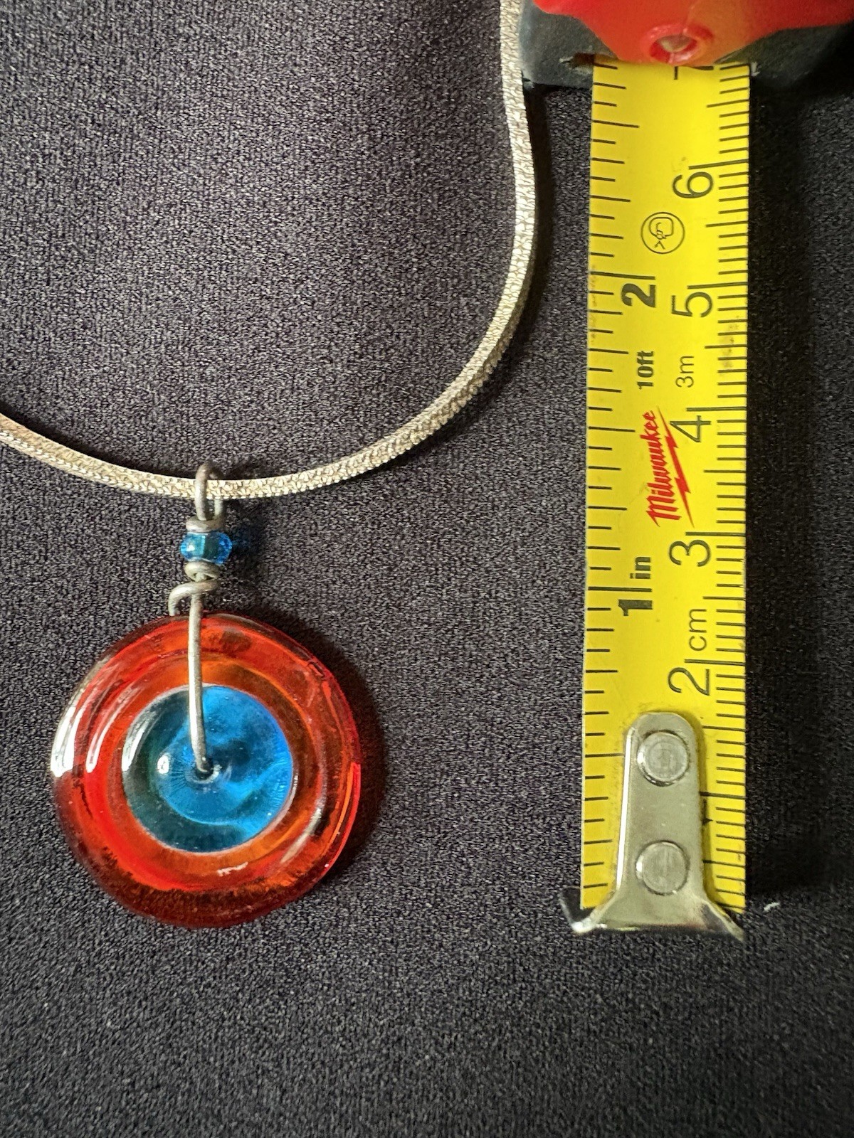Eye Candy Signed Glass Pendant .925 Sterling Silver Box Chain Necklace 24”