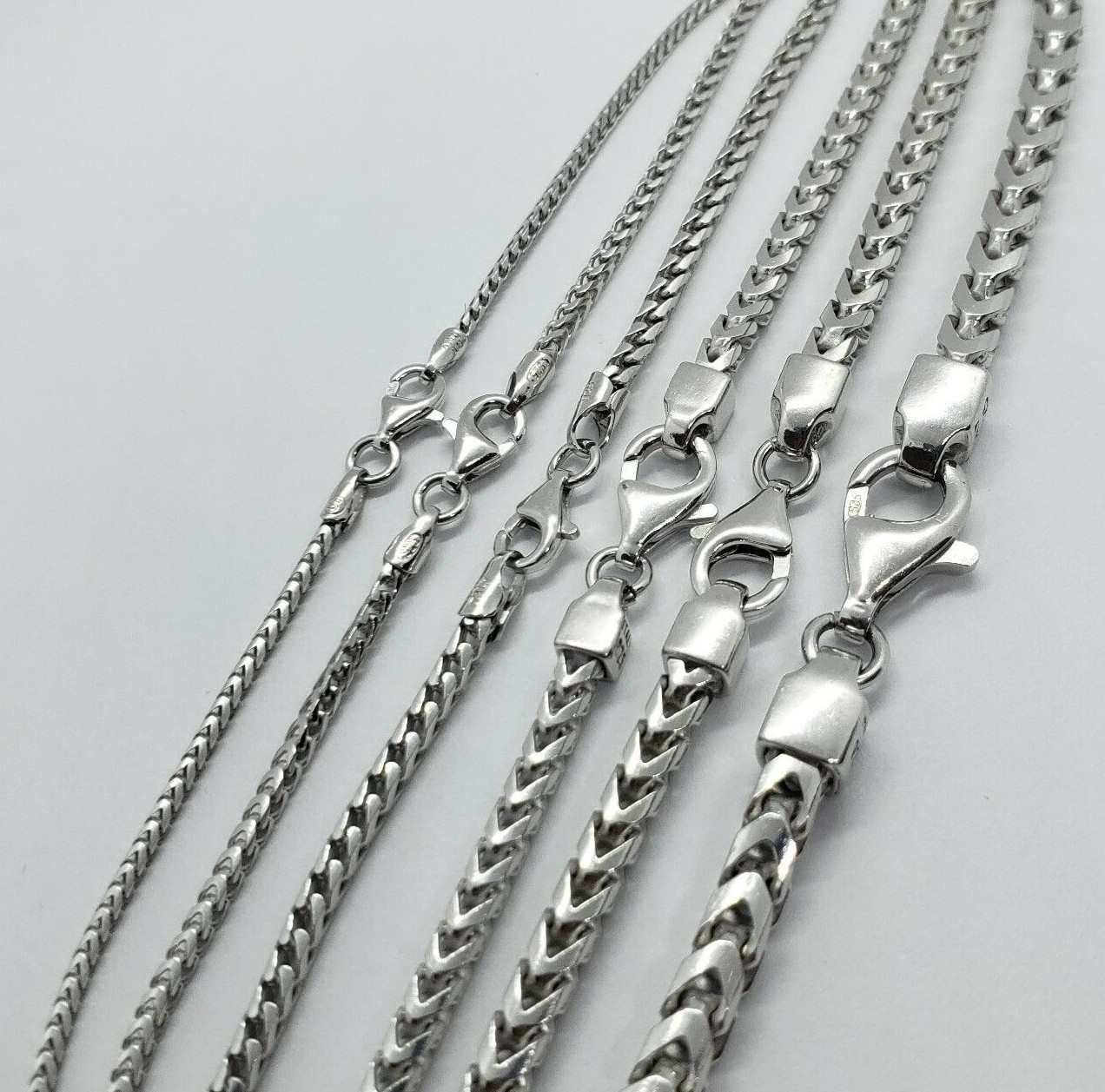 Sterling Silver Franco Chain Necklace Rhodium Finish Italy 1.5mm-4.5mm 16″-36″