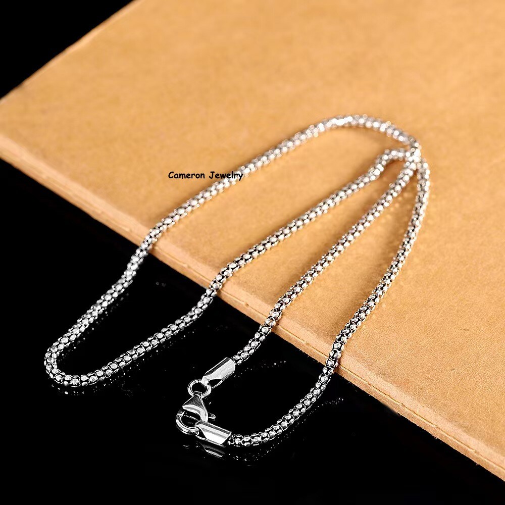Pure 925 Sterling Silver Chain Men Women 1.5-2.5mm Popcorn Link Necklace 16-28in