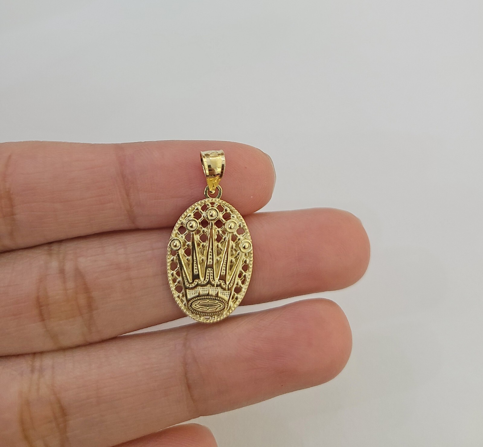 10K Real Yellow Gold Crown Circular Charm Pendant Gold 10k Free Shipping On Sale