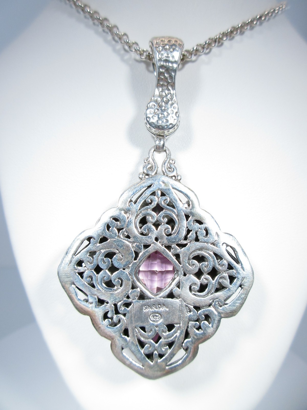 Sarda Sterling Silver & Pink Lab Created Sapphire Enhancer Bail Pendant