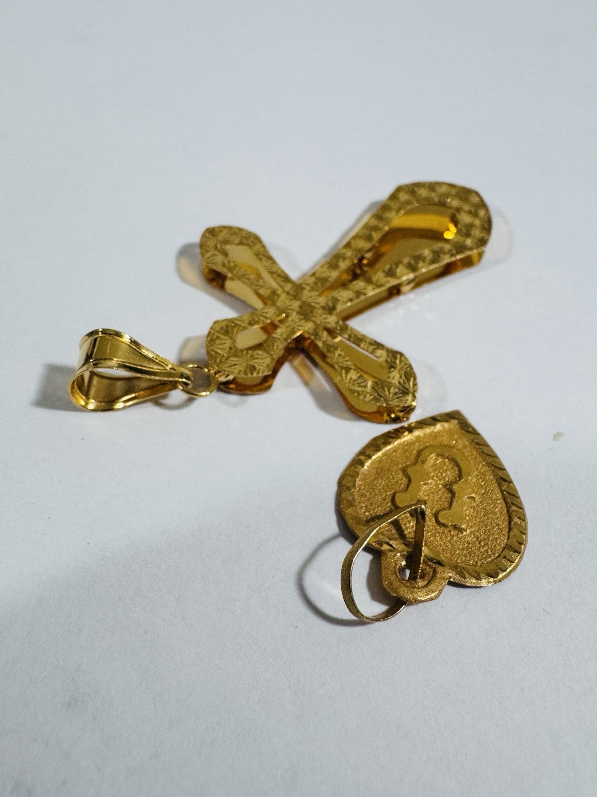 22K 916 Fine Real Gold Two Set U Heart & Cross Pendant 4.5g