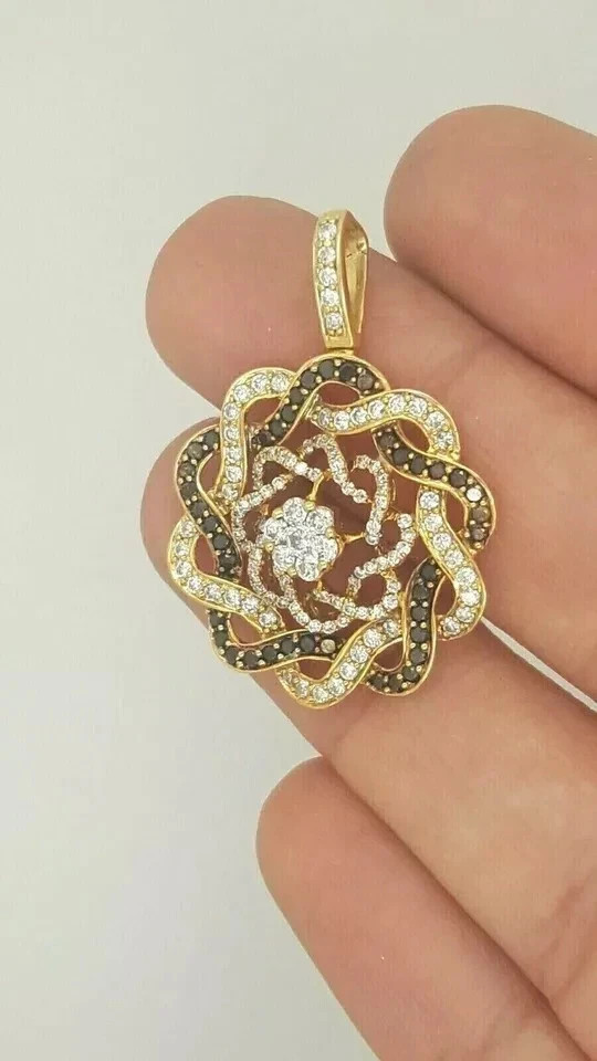 2.00Ct Lab Created Brown/White Diamond Pendant Gift For He 14K Gold Plated