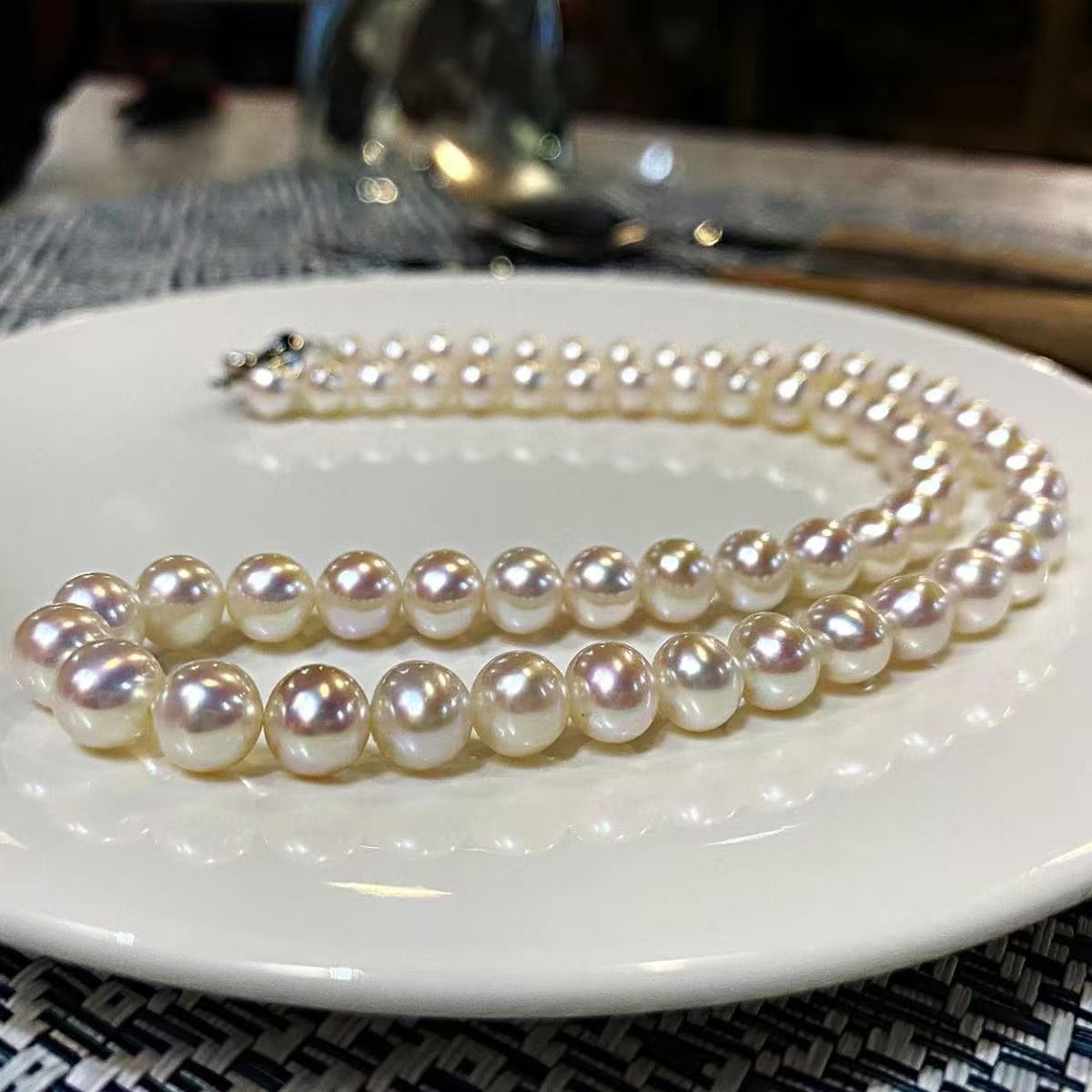 Akoya 8-9mm white Pearl Necklace 45CM 14K Gold Clasp
