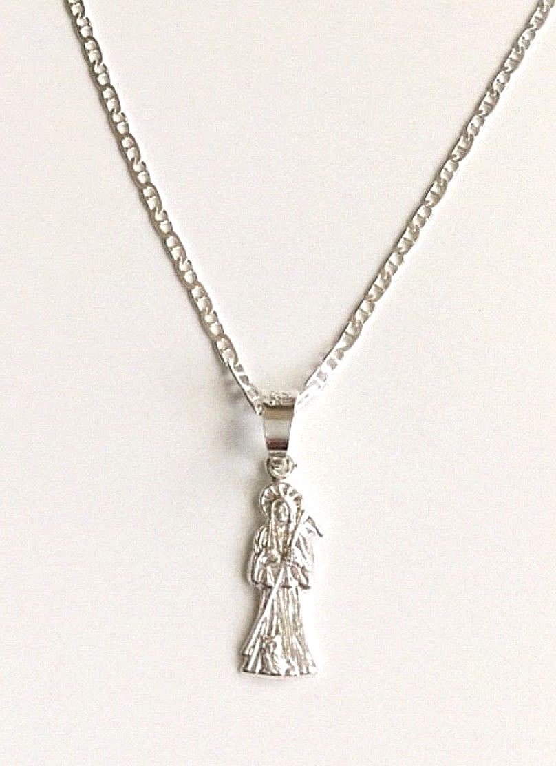 925 SILVER GRIM REAPER NECKLACE 18” LONG/CADENA DE LA SANTA MUERTE 18″ – 20x6mm