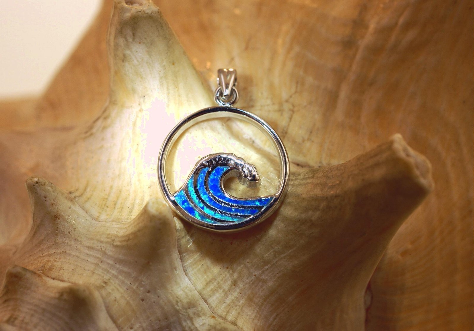 23.5MM RHODIUM 925 SILVER INLAID OPAL HAWAIIAN CRESTING OCEAN WAVE PENDANT #2