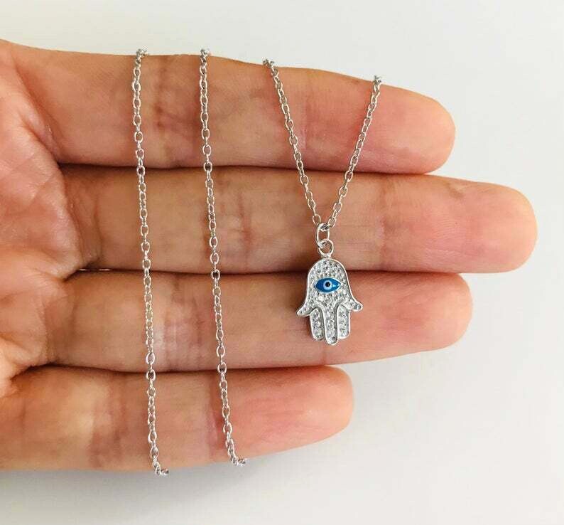925 STERLING SILVER HAMSA NECKLACE 18″ /CADENA DE PLATA MANO DE FATIMA- ESN58
