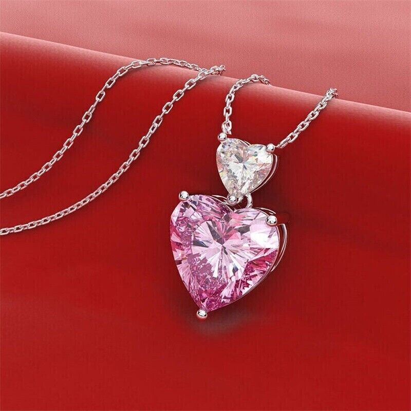 2Ct Heart Pink Sapphire Lab Created Valentines Day Pendant 14K White Gold Plated