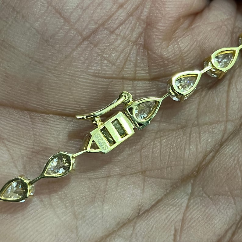 Graduated Tennis Necklace 18Ct Pear Lab-Created Diamond 14K Yellow Gold Over 18″