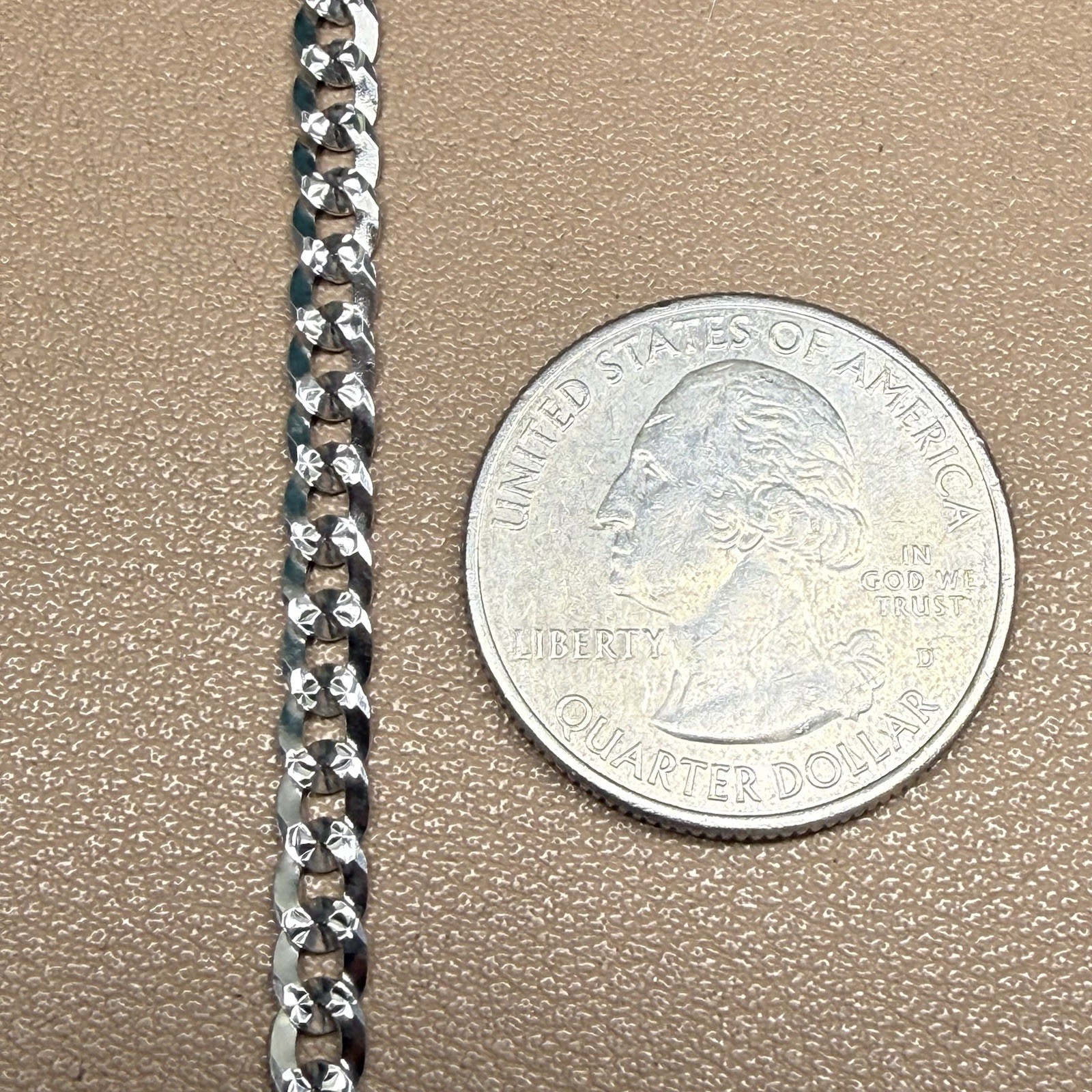 Sterling Silver Diamond-Cut Curb Chain Necklace .925 Italy 24” 4mm