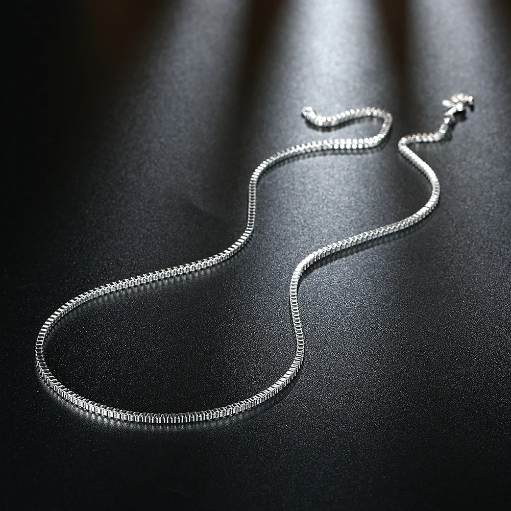 925 Sterling Silver Box Chain Necklace 1.5mm Women 16 18 20 22 24 Inch Fine Gift