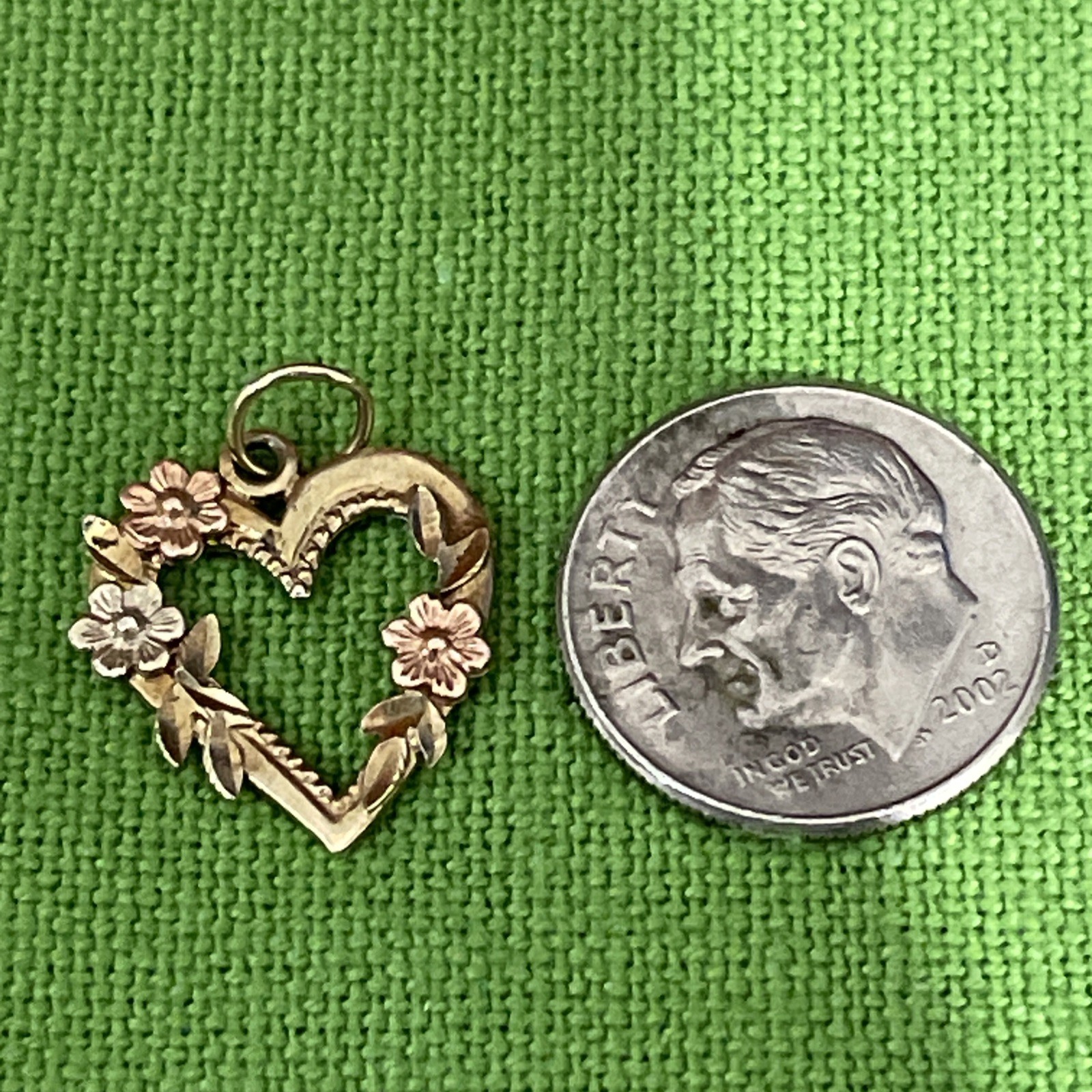 Solid 14K Yellow Rose White Gold Heart Love Flower Pendant