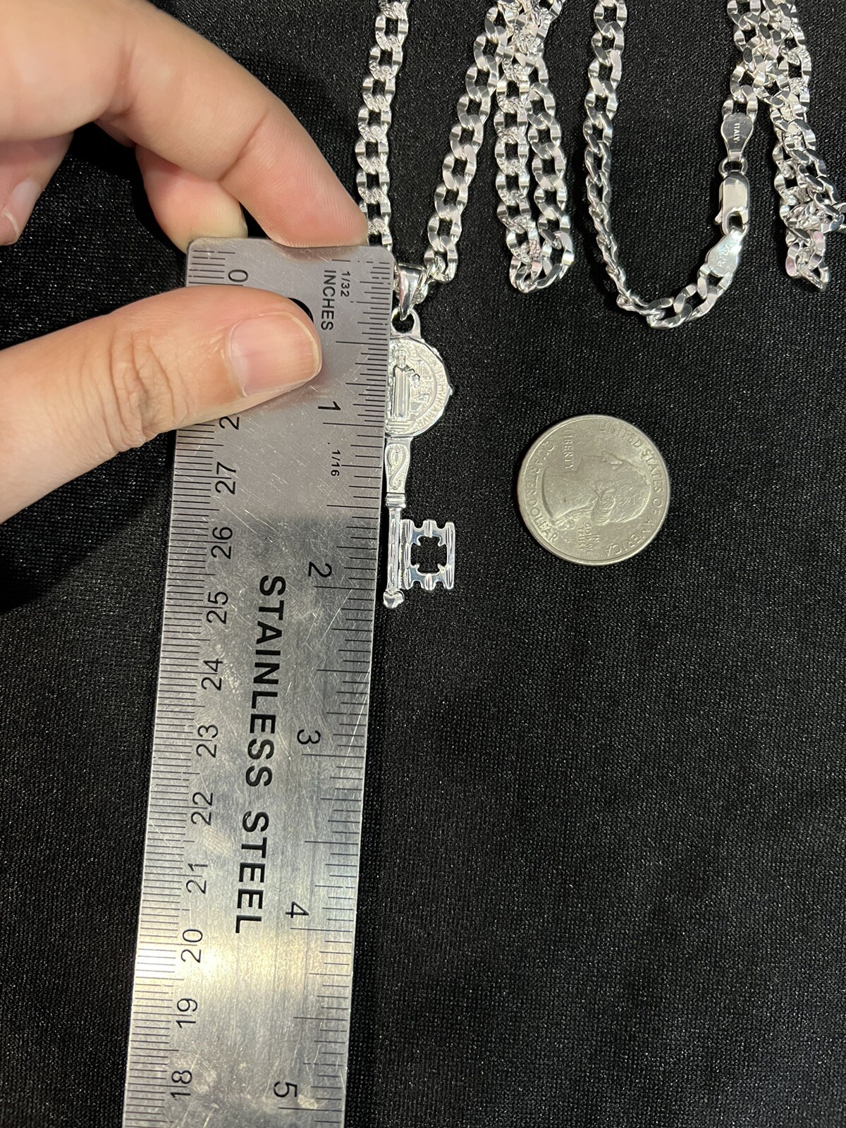 925 Sterling Silver St Benedict Key San Benito Llave & Deck Curb Chain 22 26 30