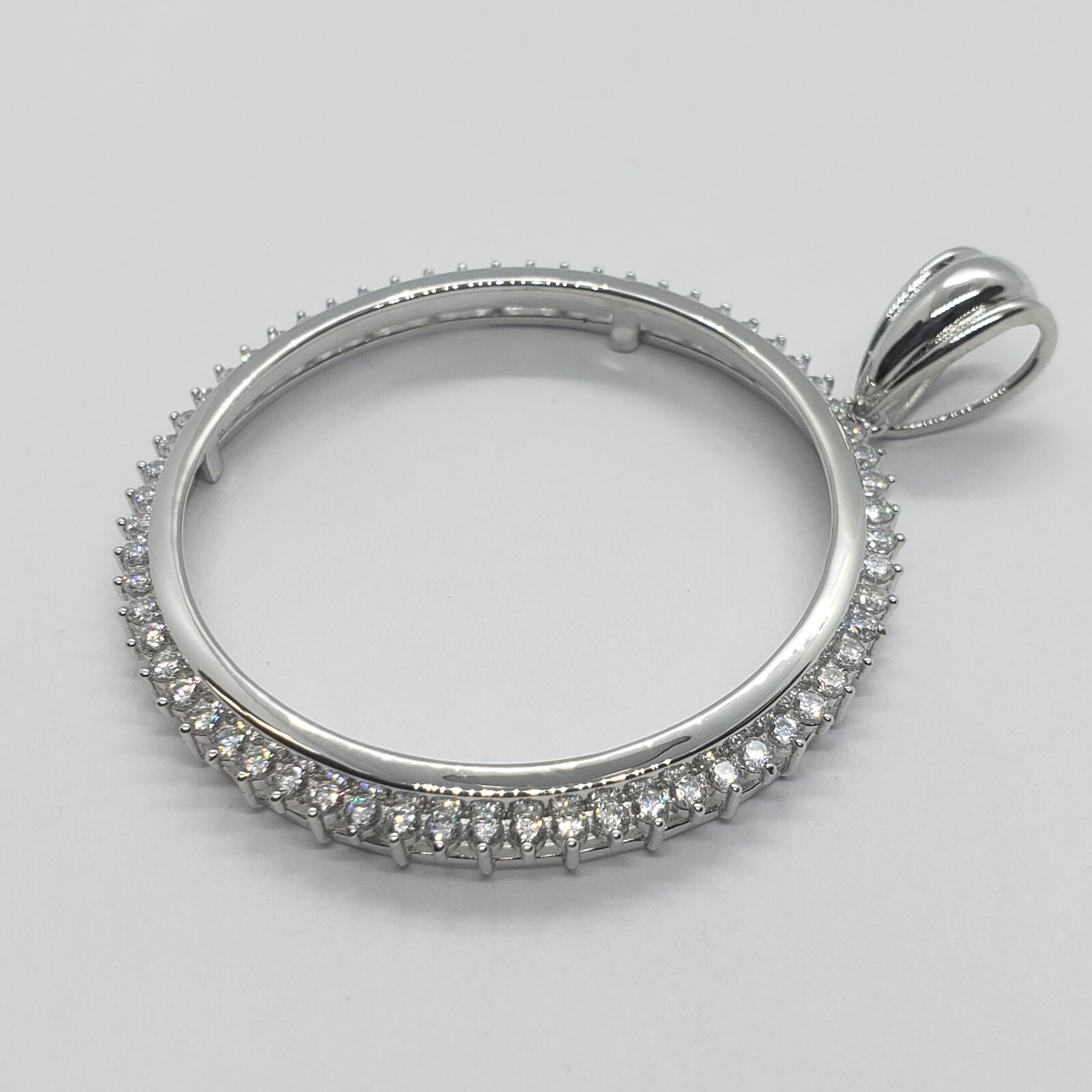 Sterling Silver Cubic Zirconia Silver Dollar Bezel CZ Halo 38 mm Mexican Olympic