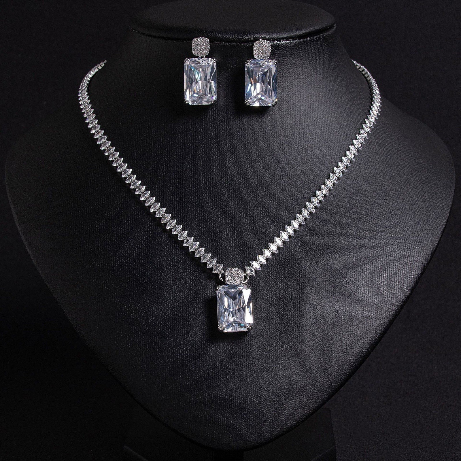 10CT Lab Created Diamon Tennis Women’s Necklace Set 14K White Gold Finish