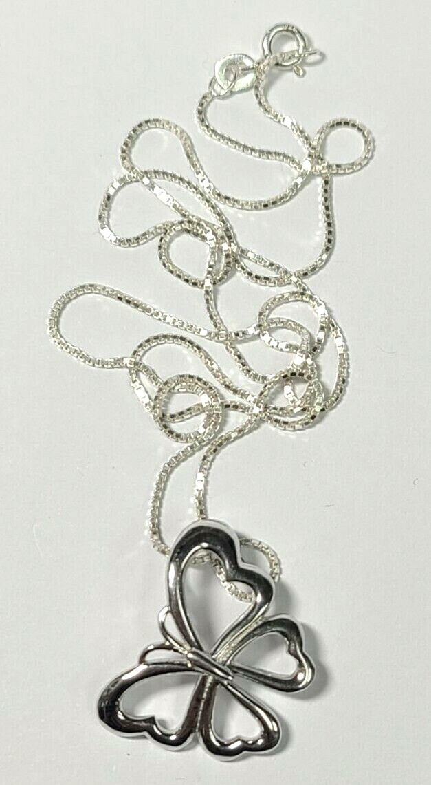 Sterling Silver Open Butterfly Pendant with Thin Box Link Necklace