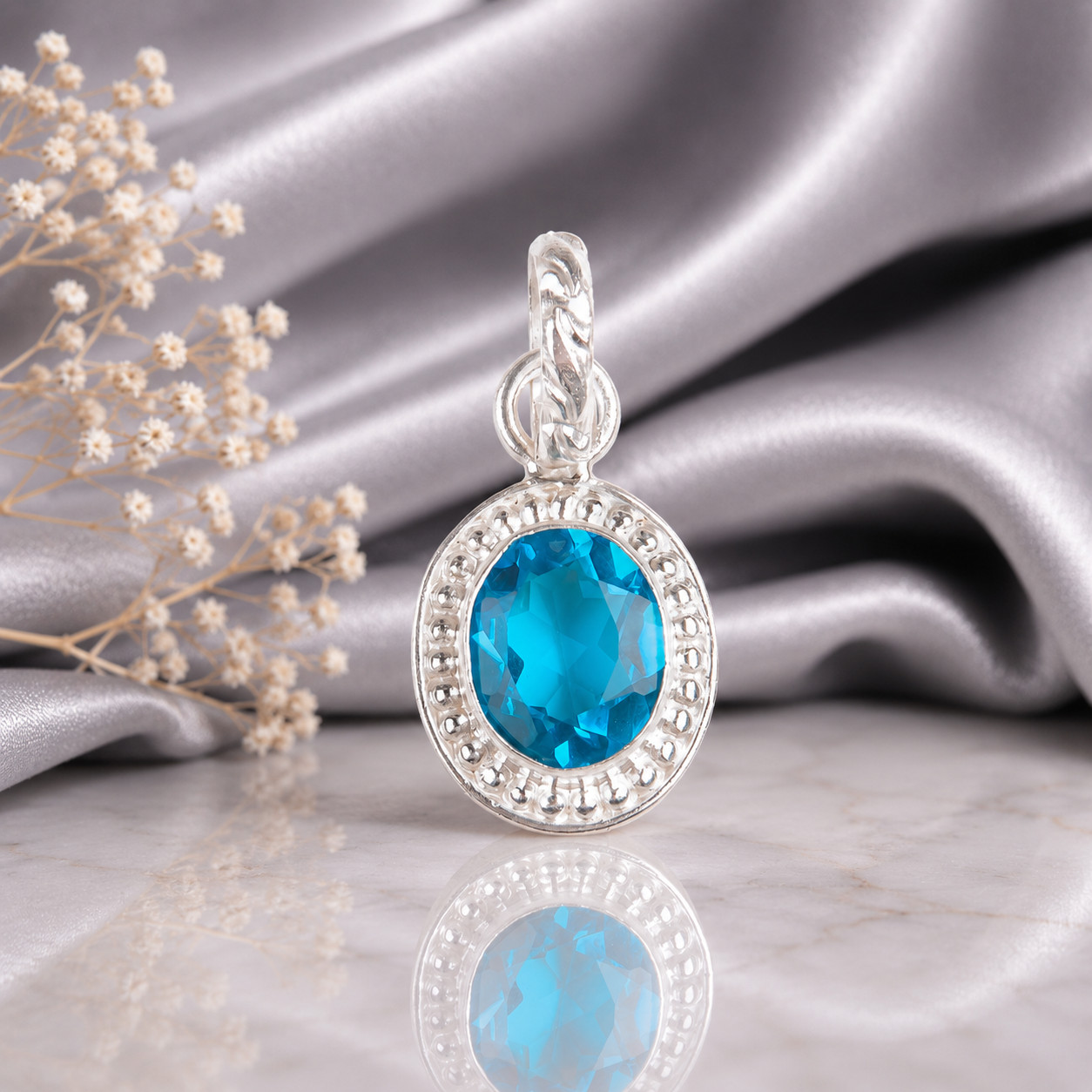 Swiss Blue Topaz 925 Solid Silver Designer Pendent 1.20″ Gift For Birthday