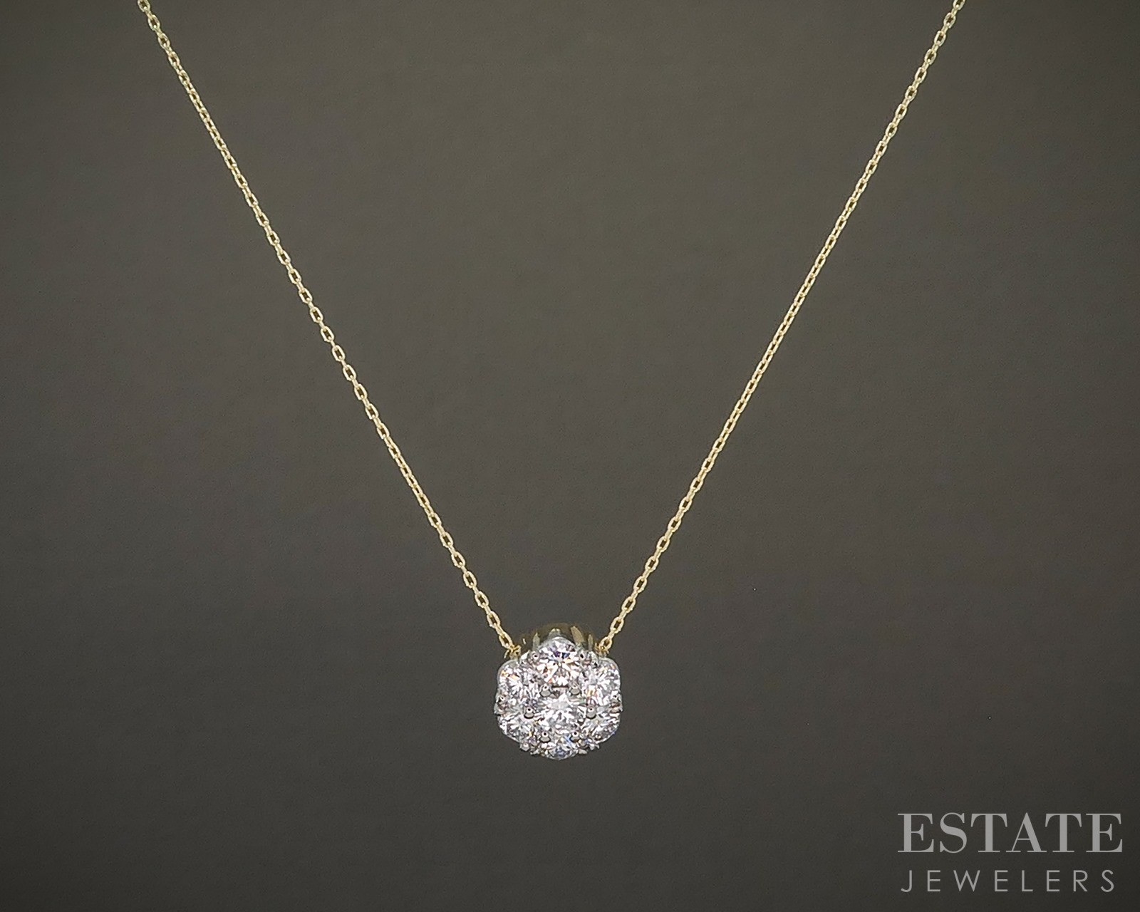 18k Yellow Gold Jabel Natural .75ctw Diamond Cluster Necklace 2.8g 18″L p24450