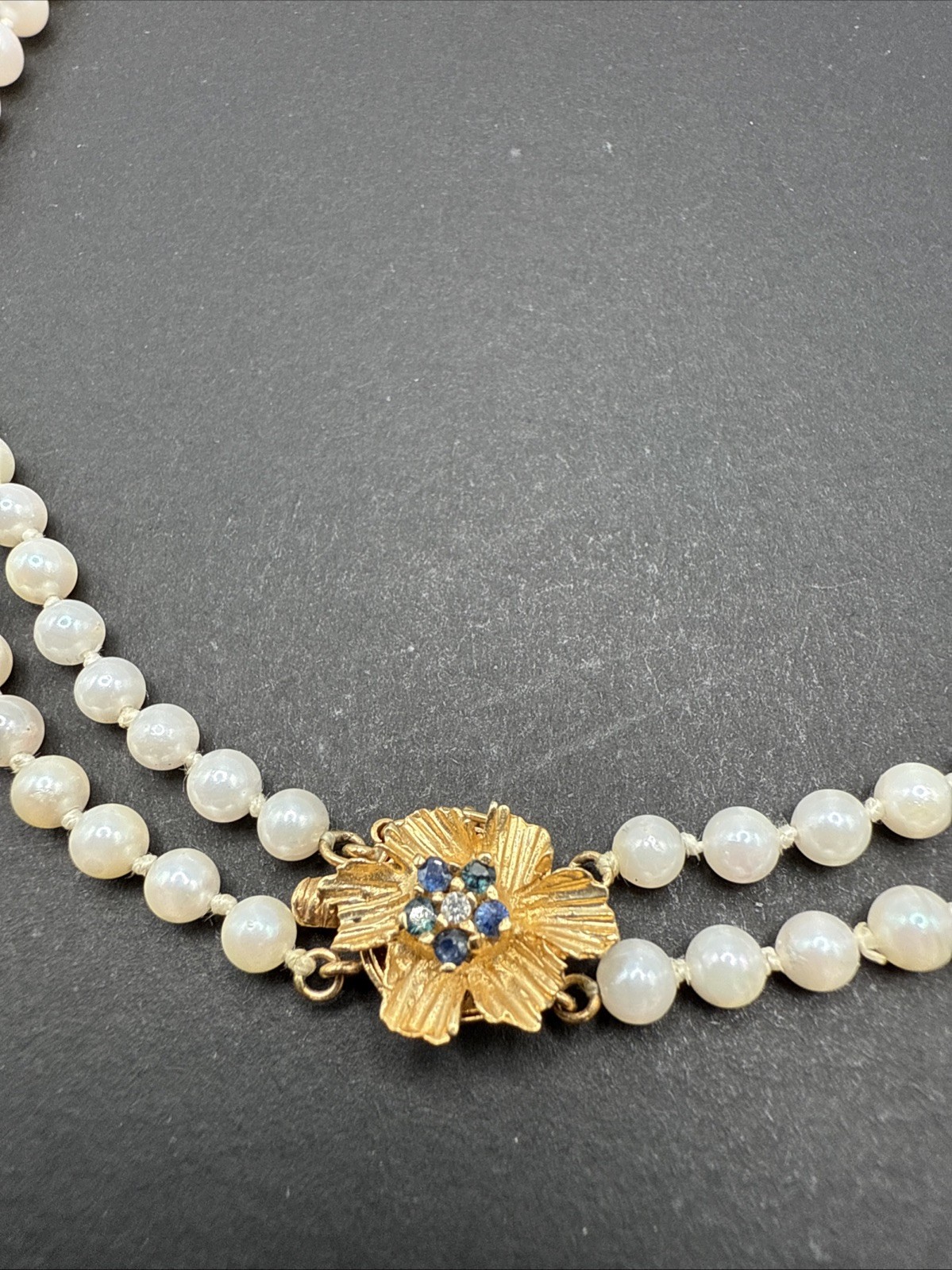 Double-strand cultured pearl necklace, clasp in 14K gold, Seaborne, Usa 20” J64