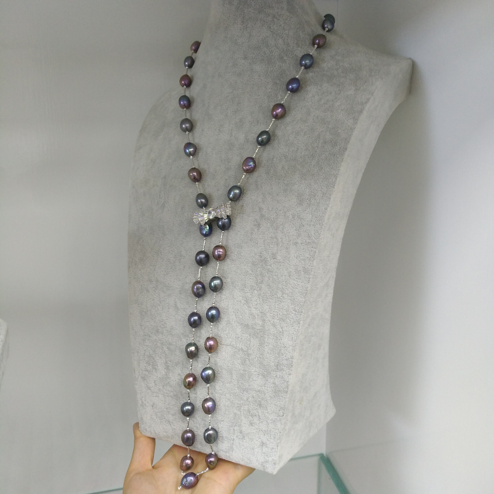 30″ Design Pretty 7-9mm Natural South Sea Peacock Black Pearl Necklace 14KGP